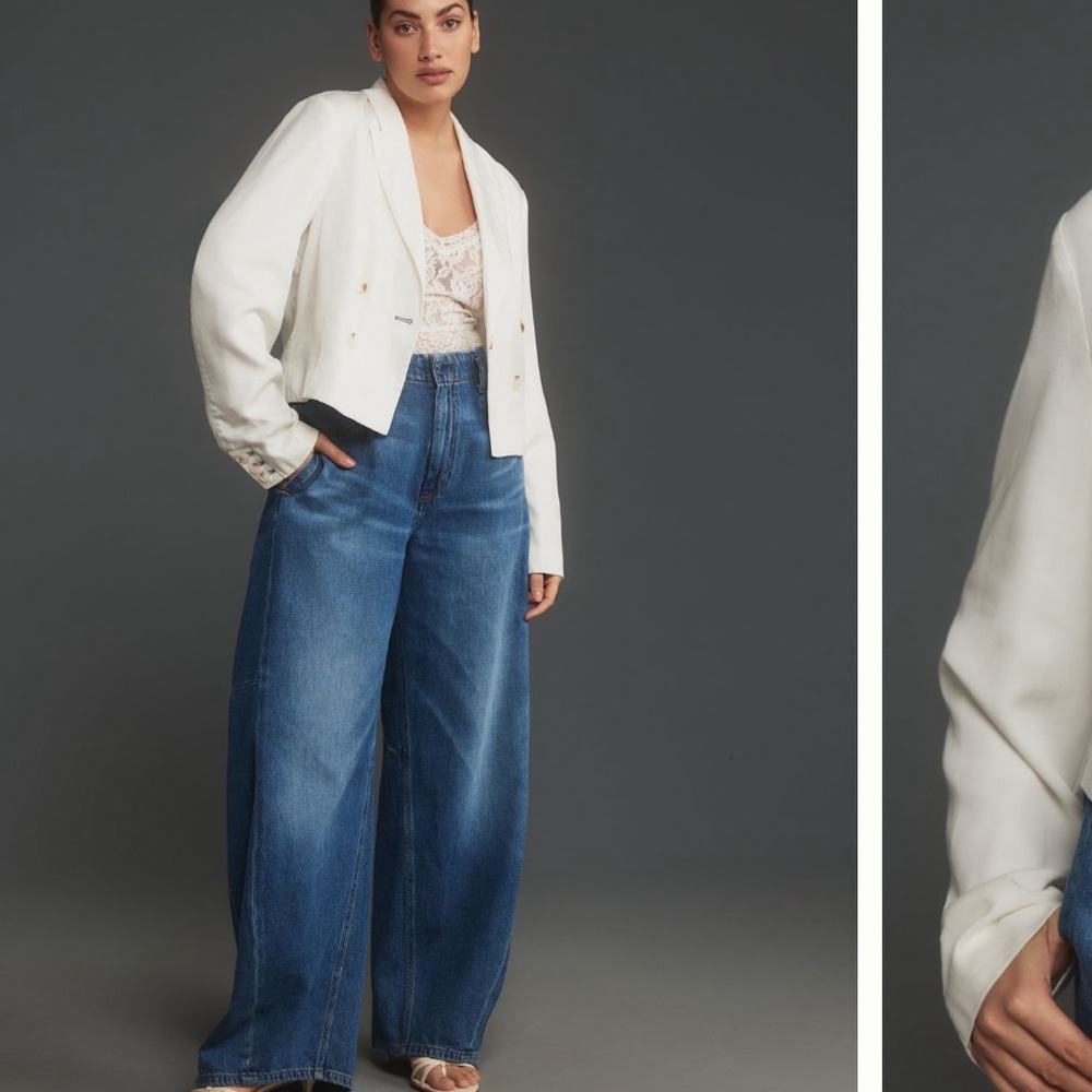 Anthropologie White light Denim cropped blazer - Picture 4 of 8